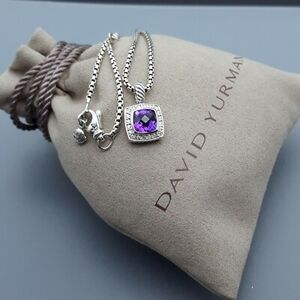 David Yurman Petite Albion Silver Necklace with Amethyst and Diamonds